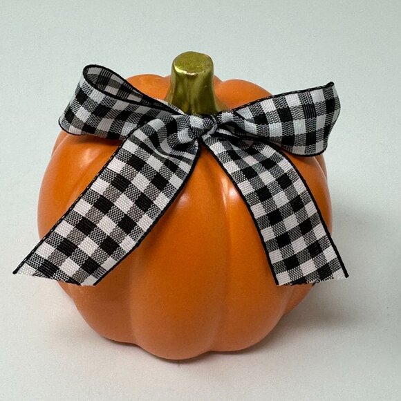 Farmhouse Fall Pumpkin Decor Set White Gray Green Buffalo Check Bow Autumn Decor - Picture 2 of 9